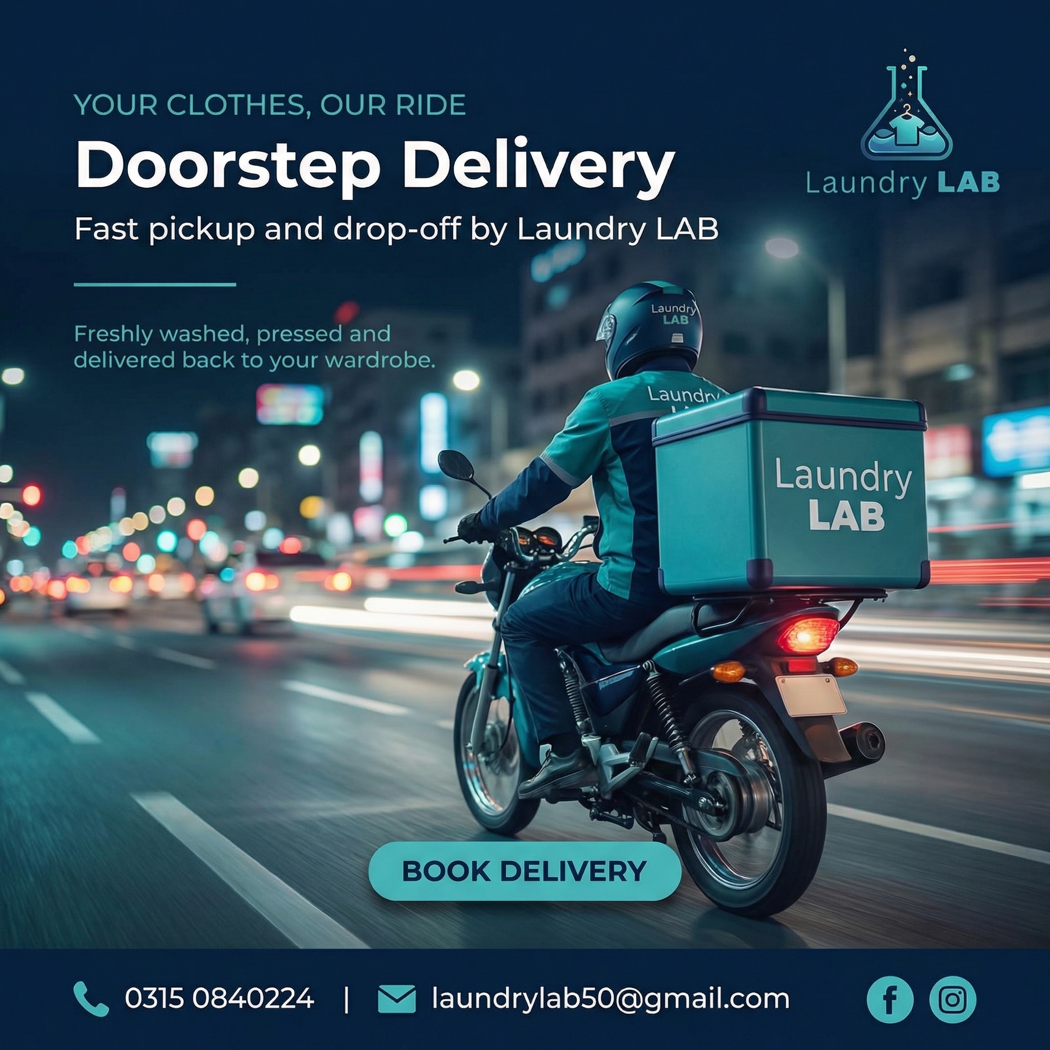 No time to drop off your laundry? We come to you! 🏍️✨ Laundry LAB offers fast doorstep pickup & delivery across Karachi